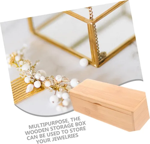 Vista 2 de SEWACC Caja decorativa para recuerdos, para manualidades, baúl de joyería, baratijas, organizador de baratijas, tapa de contenedor de madera