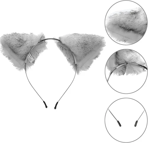 Vista 4 de E-TING - Diadema de pelo largo con orejas de gato para cosplay