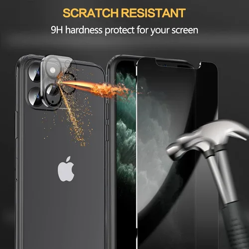 Vista 7 de Paquete de 2 + 2 protectores de pantalla de privacidad para iPhone 11 Pro de 5.8 pulgadas + protector de lente de cámara para iPhone 11 Pro
