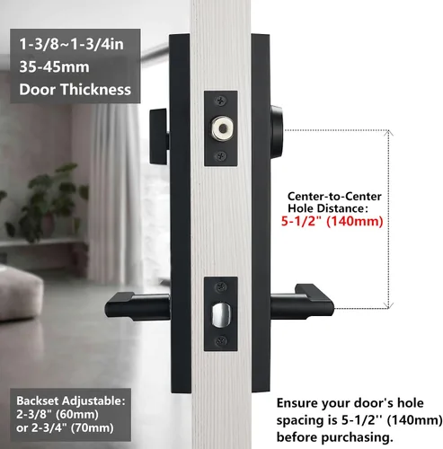 Vista 5 de Matte Black Front Door Handle Set with Deadbolt
