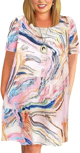 Vista 22 de Kancystore Vestido casual de verano para mujer, talla grande, con bolsillos Albaricoque