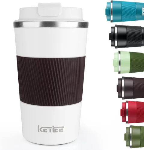 Vista 21 de KETIEE Taza de café de 12 oz: Taza de café con aislamiento al vacío y tapa a prueba de fugas, taza de viaje de acero inoxidable con doble pared