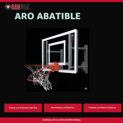 Vista 2 de RAMGOAL Canasta de baloncesto montada en la pared, mini ajustable para interiores con pelota Tablero de 24" resistente a roturas con borde