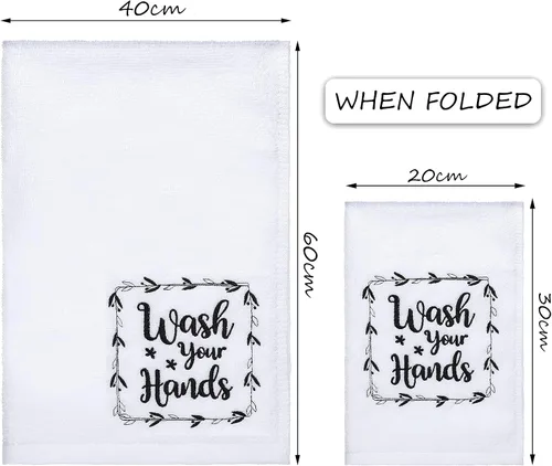 Vista 3 de Tatuo - 2 toallas de mano decorativas para baño con frases divertidas, lávate las manos, toallas decorativas rústicas para cocina, baño
