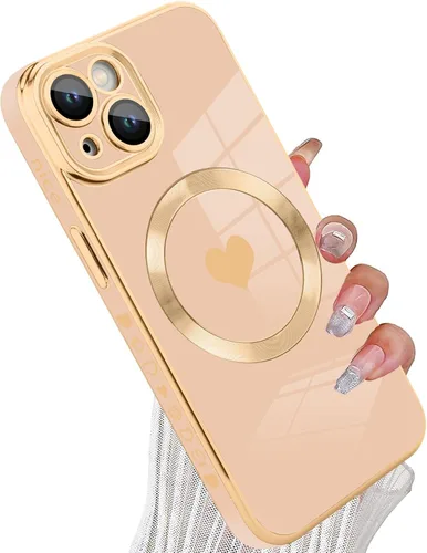 Vista 34 de tharlet Funda Magnética para iPhone 11 [Compatible con Magsafe] Lindo Corazón de Amor de Lujo Chapado Borde Dorado Parachoques con Lente de Cámara