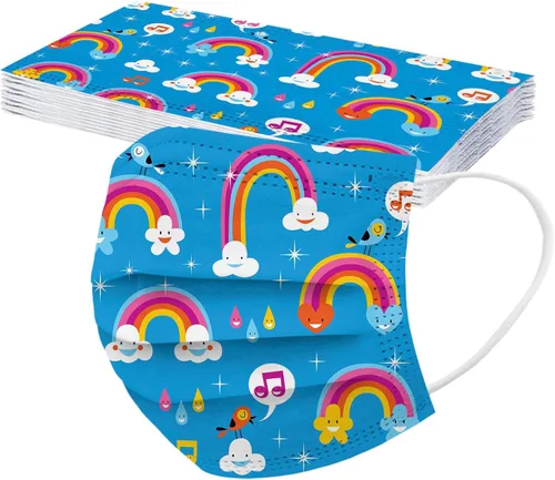 Vista 5 de 50 máscaras faciales para niños, 3 capas, no tejidas, transpirables, para niños y niñas, al aire libre, escuela