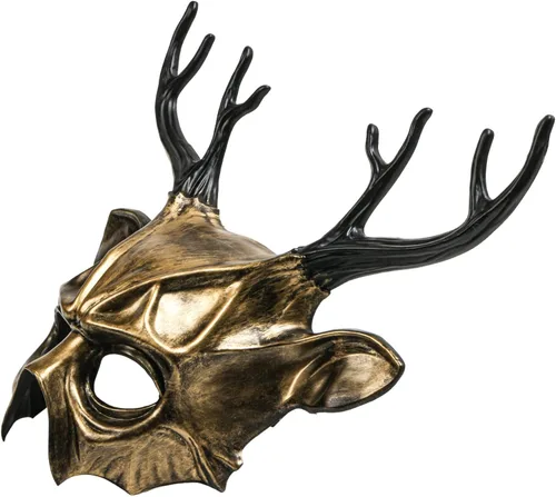Vista 2 de ILOVEMASKS Máscara de calavera de demonio con cuernos de ciervo y cuernos de ciervo de cara completa, disfraz de Halloween de Halloween, máscara