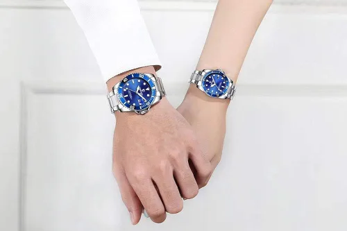 Vista 3 de MASTOP Reloj clásico de acero inoxidable dorado para él y para ella, Reloj de cuarzo