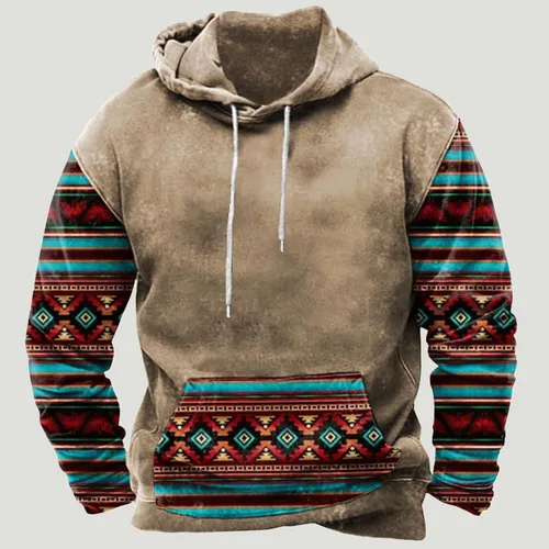 Vista 2 de Zeiyignr Sudaderas azteca occidentales para hombre, con estampado étnico, con estampado de retazos gráficos, ajustadas, casuales, con cordón