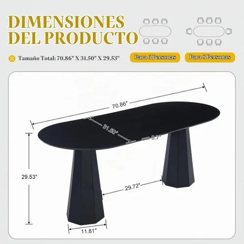 Vista 2 de CIMOTA Mesa de comedor de granja de 71 pulgadas para 6 mesas de cocina Negro