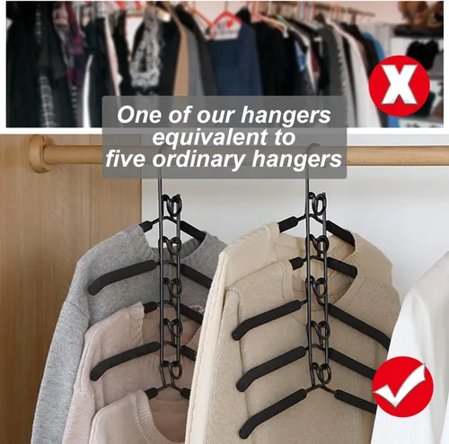 Vista 5 de Perchas de ropa que ahorran espacio: 2 paquetes 5 en 1 perchas multicapa antideslizantes de espuma acolchada resistente gruesa percha organizadores