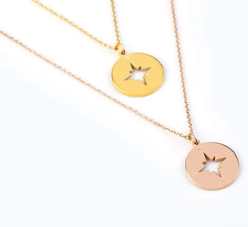 Vista 8 de Round Compass Necklace for Women, Dainty Compass Disc Necklace in Solid Gold 9K,14K, &18K, Perforated Compass Necklace Open Compass