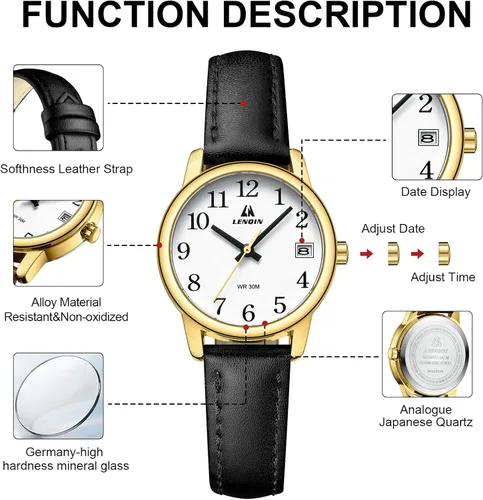 Vista 7 de LN LENQIN Reloj de mujer, analógico de cuarzo, impermeable, relojes de señora para mujer, fáciles de leer, relojes de pulsera para mujer con correa