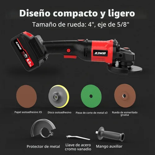 Vista 7 de Kit de amoladora angular inalámbrica de 4 pulgadas NAWIN, amoladora de velocidad variable, batería de iones de litio de 2×4.0Ah y cargador rápido