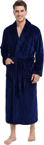 Vista 9 de U2SKIIN Albornoz de forro polar para hombre con cuello de felpa A-verde oscuro