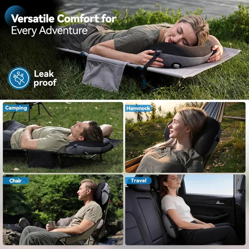 Vista 6 de MARCHWAY Almohada de acampada ultraligera inflable con funda lavable suave, almohada de aire portátil y compresible compacta para dormir al aire