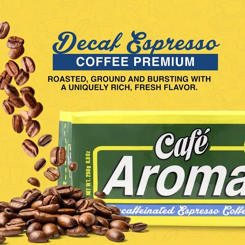 Vista 2 de Café Aroma - Café molido espresso descafeinado tostado oscuro, auténtico café cubano, sellado al vacío, 8.8 onzas, perfecto para café caliente