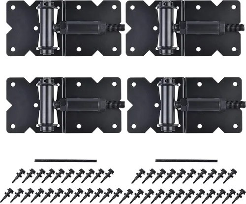 Vista 8 de Bisagras de hardware de puerta de cierre automático, resistentes para vallas de madera/vinilo/PVC, ajustable en 90 grados, con tornillos