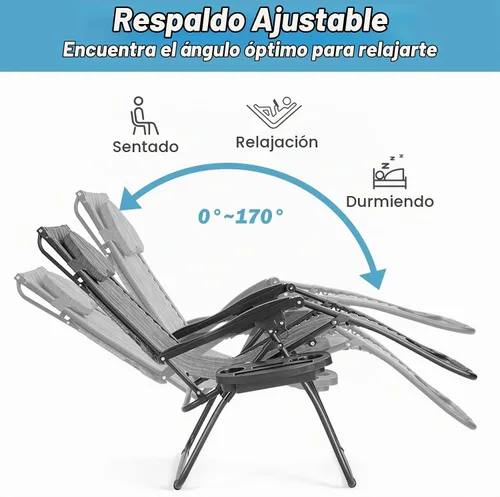 Vista 5 de Sillas Goplus Zero Gravity, Silla de jardín plegable extra grande con toldo y soporte para copas, Silla reclinable ajustable para patio plegable