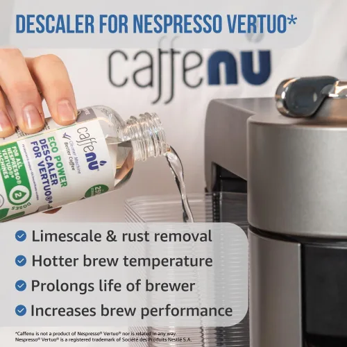 Vista 9 de Kit de descalcificación y limpieza compatible con Nespresso. 2 botellas de solución descalcificadora Nespresso Vertuo. 4 cápsulas de limpieza