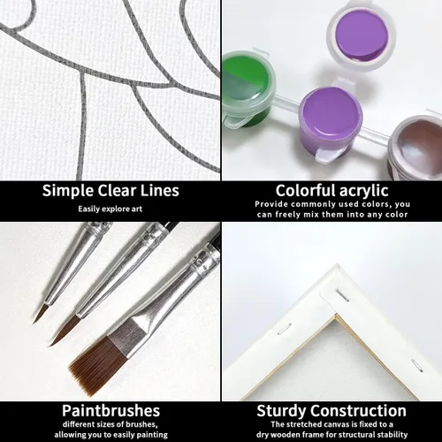 Vista 4 de VOCHIC Paquete de 4 kits de fiesta de 8 x 10 pulgadas, kit de pintura de lienzo predibujado para pintura para adultos, suministros de pintura