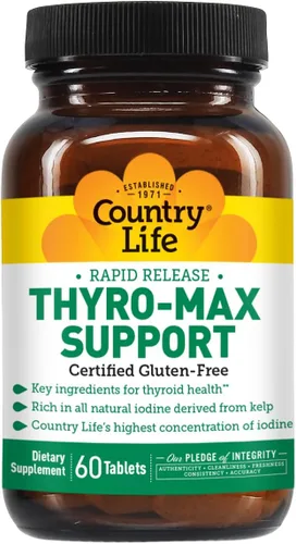 Vista 3 de Country Life Thyro-Max Support - Suplemento tiroideo de yodo derivado de algas y L-tirosina para hombres y mujeres, vitaminas B, sin gluten, vegano
