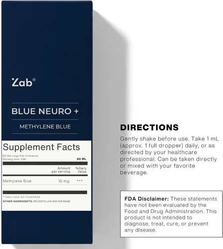 Vista 7 de ZAB Suplemento de gotas azul de metileno grado USP 1% para humanos, grado farmacéutico azul metileno 10 mg por porción, para memoria, enfoque