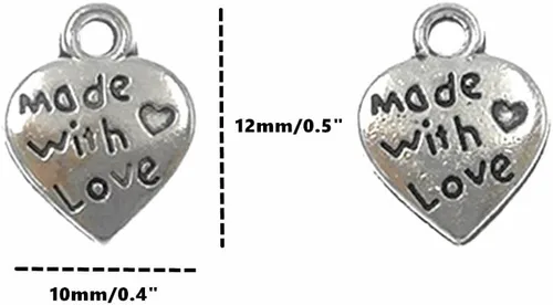 Vista 2 de ALIMITOPIA Dije de doble cara con forma de corazón de durazno hecho con letras de amor, para manualidades, pulseras, collares, joyas