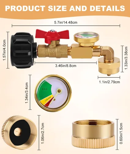 Vista 3 de WADEO Adaptador de recarga de propano con válvula y medidor, llena botellas de 1 lb desde tanque de propano de 20 lb, diseño de codo de 90 grados