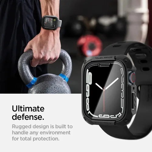 Vista 3 de Spigen para Apple Watch - Funda con protector de pantalla de vidrio templado táctil incorporado, resistente y de cobertura completa, armadura
