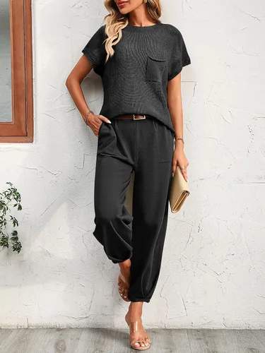 Vista 4 de Conjunto de dos piezas para mujer, suéter de punto y pantalones de cintura alta