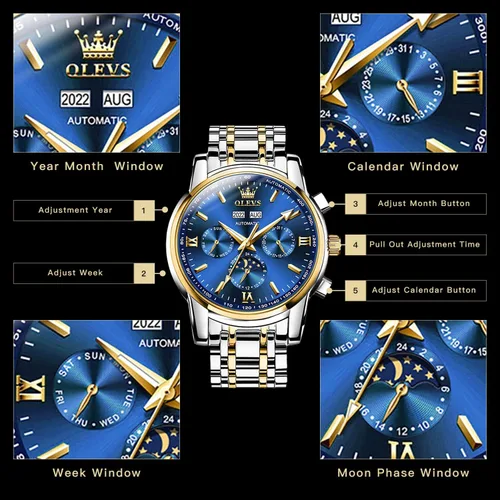 Vista 4 de Relojes automáticos para hombres, regalos de cumpleaños para él, papá, marido, novio, reloj para hombre
