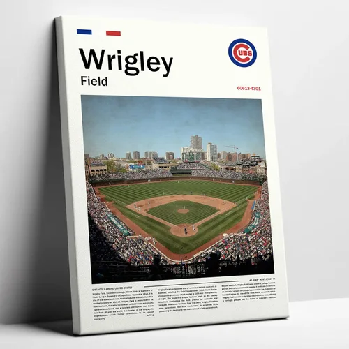 Vista 7 de Cartel de póster del estadio WrigleyField (17 x 11 pulgadas en lienzo) Arte de pared de béisbol de la bahía de Chicago - Cartel deportivo retro