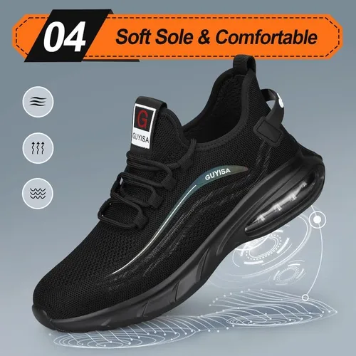 Vista 5 de Zapatos deportivos con punta de acero para hombre, zapatos ligeros para hombre, zapatos de trabajo cómodos, zapatos de seguridad con amortiguación