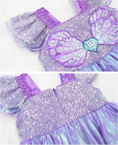 Vista 2 de VORLITS Disfraz de sirena para niñas, disfraz de princesa con accesorios