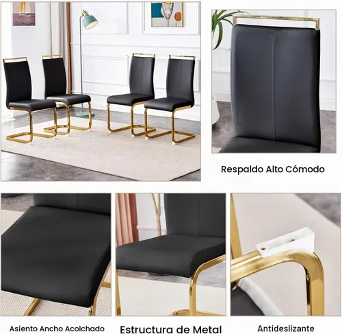 Vista 4 de Juego de mesa de comedor de 4, mesa rectangular de 51 pulgadas con superficie de vidrio templado y patas de metal dorado, mesa de cocina con 4
