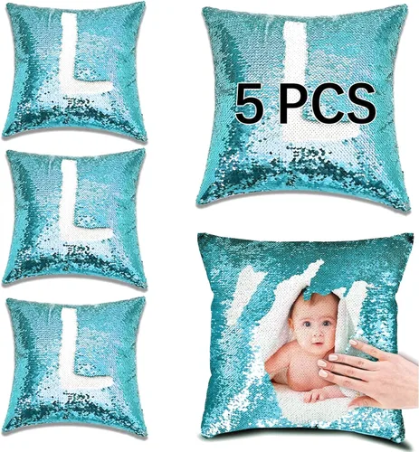 Vista 10 de ORJ Funda de almohada de lentejuelas de sublimación de 16 x 16 pulgadas, reversible, de sirena, decorativa, personalizada, para niños (verde)