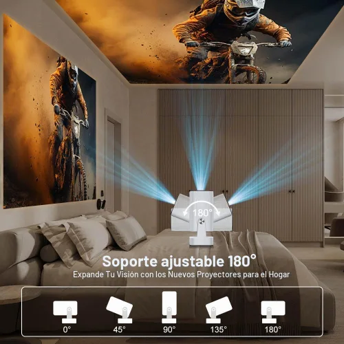 Vista 8 de Mini proyector Wifi Bluetooth, enfoque automático, nativo 1080P, soporte 4K Negro-blanco