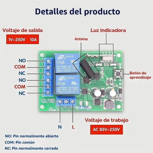 Vista 6 de DieseRC AC 110V 120V 220V 240V Interruptor de control remoto inalámbrico 433Mhz RF 10A 2CH Relé receptor con 2 transmisores para puerta de garaje