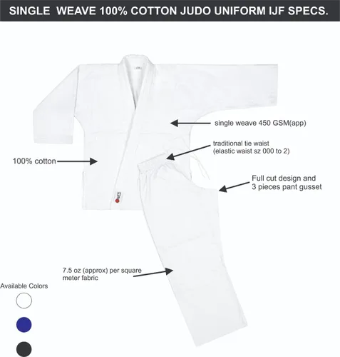 Vista 2 de MACS Judo Single Weave Gi - Uniforme unisex para niños y adultos con cinturón