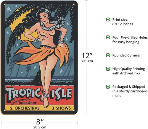 Vista 2 de Tropic Isle - Hawaiian Hula Dancer - Pin Up Girl - Póster de teatro vintage c.1940s - Cartel artístico de madera vintage de 8 x 12 pulgadas