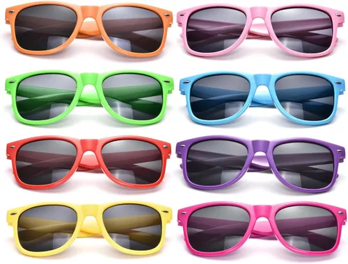 Vista 7 de Suministros para regalos de fiesta de colores neón Paquete de 8 gafas de sol unisex