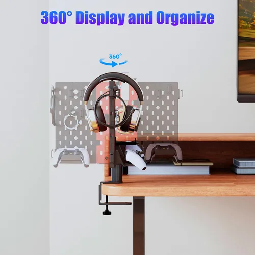 Vista 4 de PUTORSEN Headphone and Controller Holder for Desk, Rotatable DIY Modular Headphones Holder & Controller Stand with Cable Hooks, Clamped AboveUnder
