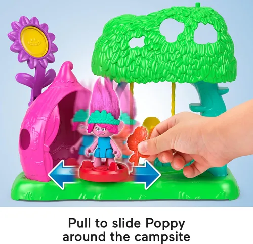Vista 4 de Fisher-Price Imaginext DreamWorks Trolls Toys Flower Fun - Juego de campamento con figura de amapola para juegos de simulación para niños a partir