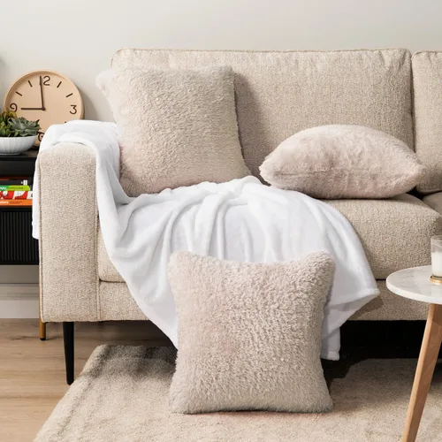 Vista 2 de PAVILIA Fundas de almohada esponjosas de color marfil crema, fundas de almohada decorativas para cama, sofá, funda de cojín de piel sintética suave
