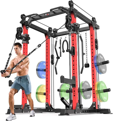 Vista 15 de Power Rack Power Cage Rack multifunción para sentadillas con sistema cruzado de cable seleccionable más accesorio de entrenamiento para garaje