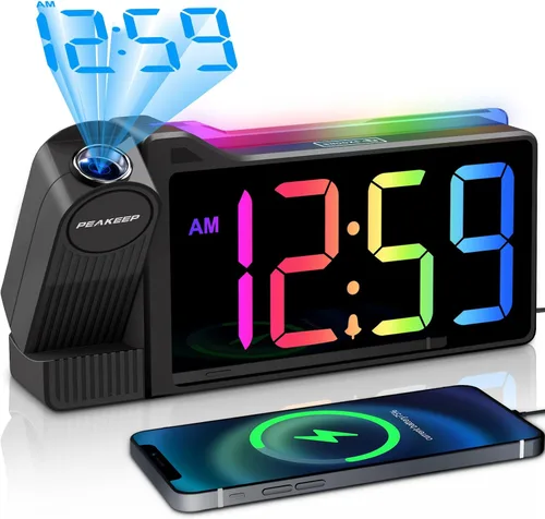 Vista 12 de Peakeep Projection Alarm Clock for Bedroom Ceiling with Colorful Nightlight