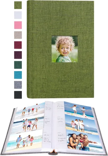 Vista 40 de Mublalbum - Pequeño álbum de fotos 4x6 con cubierta de lino y áreas de notas, libro de fotos con bolsillos verticales para boda, familia, bebé