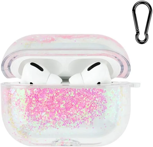 Vista 14 de Funda transparente compatible con AirPods 1 y 2, hermoso diseño de lazo colorido con pulsera de perlas de lujo, ultrafina, funda protectora de RosaA