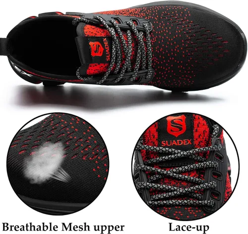 Vista 4 de SUADEX Zapatos deportivos con punta de acero para hombres y mujeres, zapatos de trabajo indestructibles, ligeros, cómodos, zapatos de seguridad